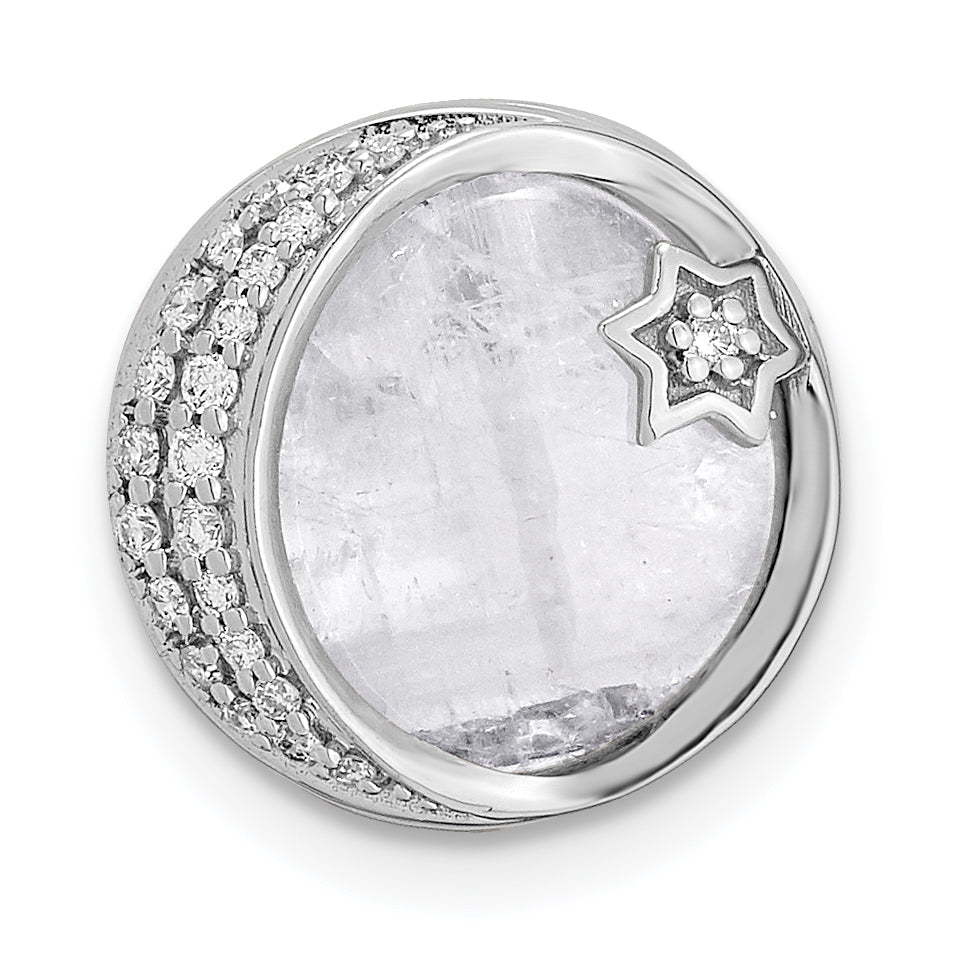 14k White Gold 1/10 carat Diamond and Moonstone Star and Moon Chain Slide