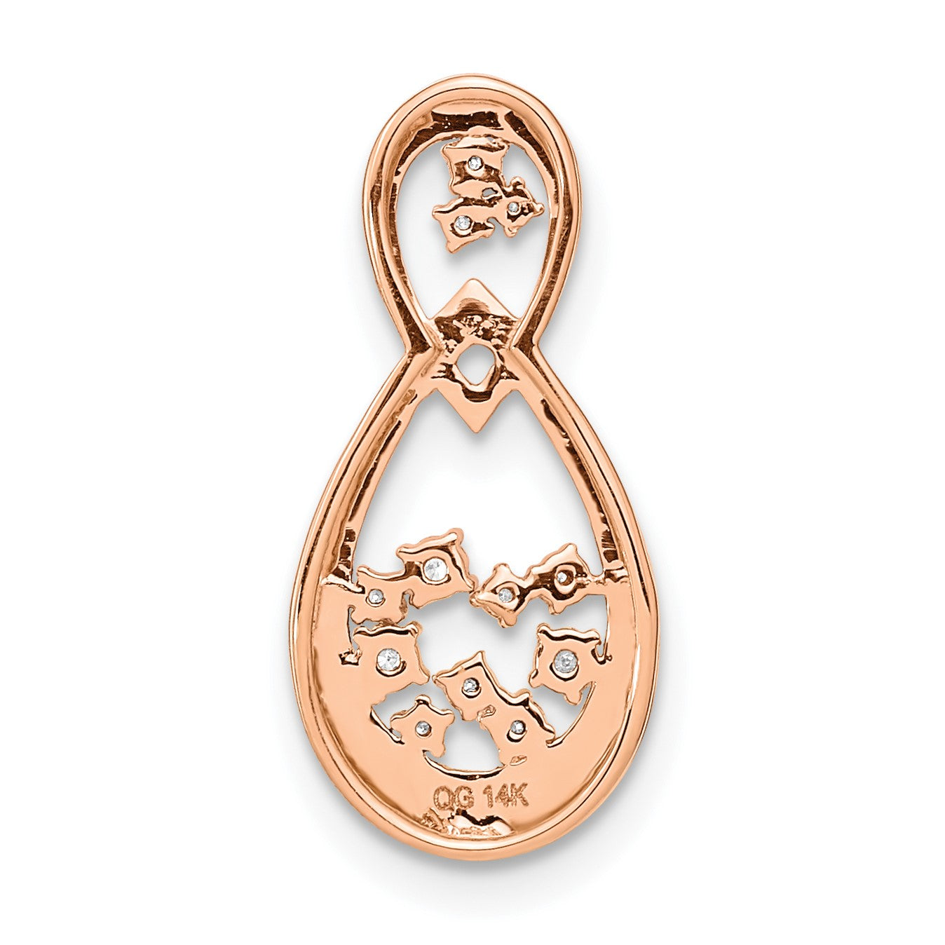 14k Rose Gold 1/8 carat Diamond Double Teardrop Chain Slide