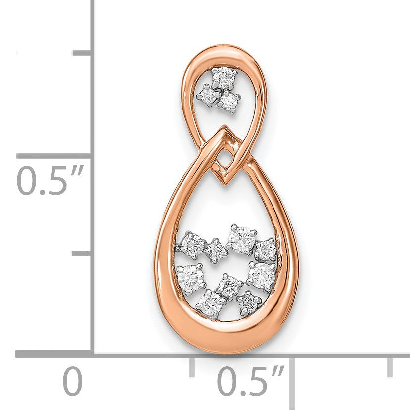 14k Rose Gold 1/8 carat Diamond Double Teardrop Chain Slide