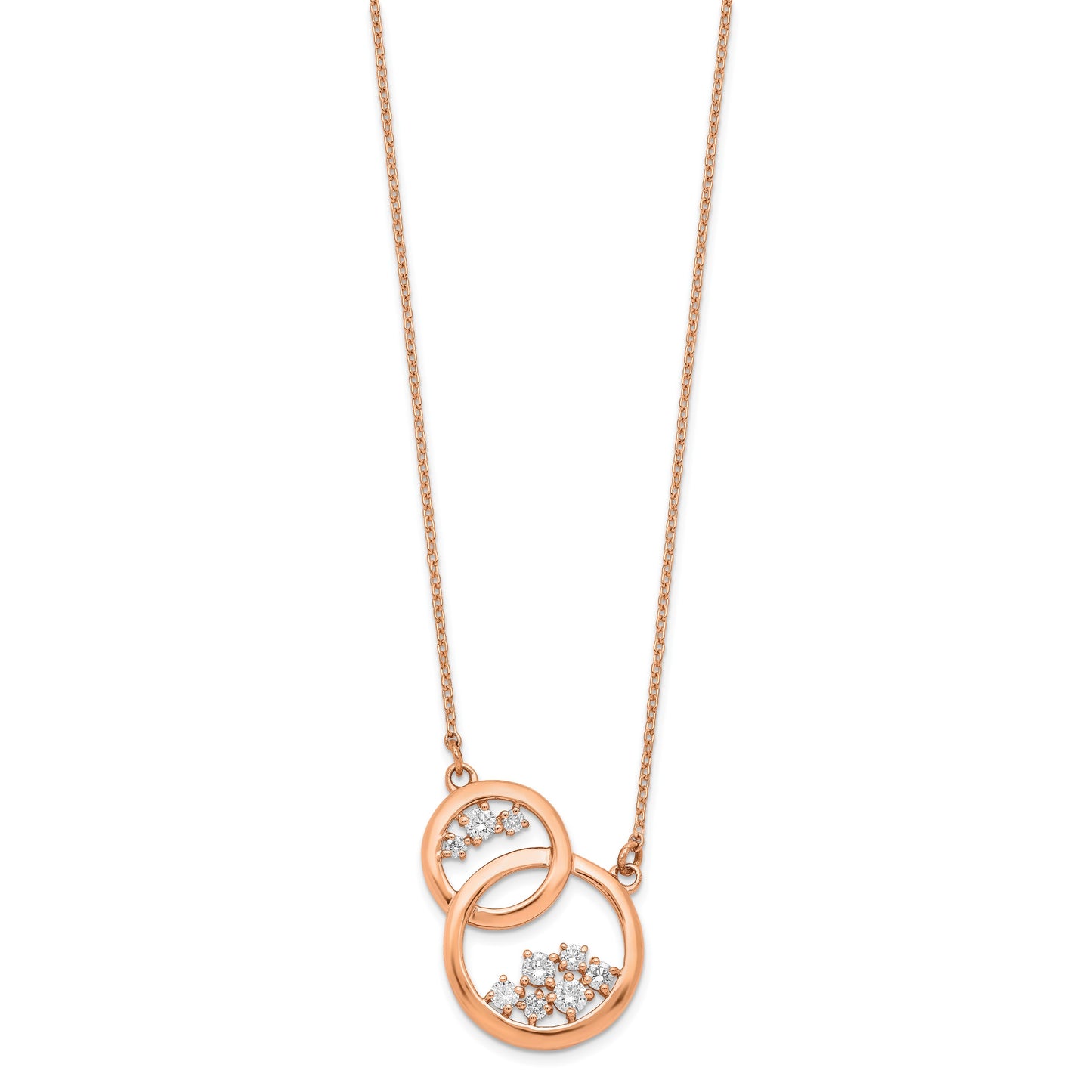 14k Rose Gold Polished 1/4 carat Diamond Interlocked Circles 18 inch Necklace