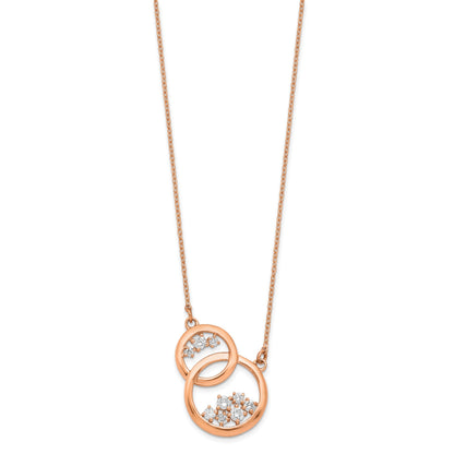 14k Rose Gold Polished 1/4 carat Diamond Interlocked Circles 18 inch Necklace