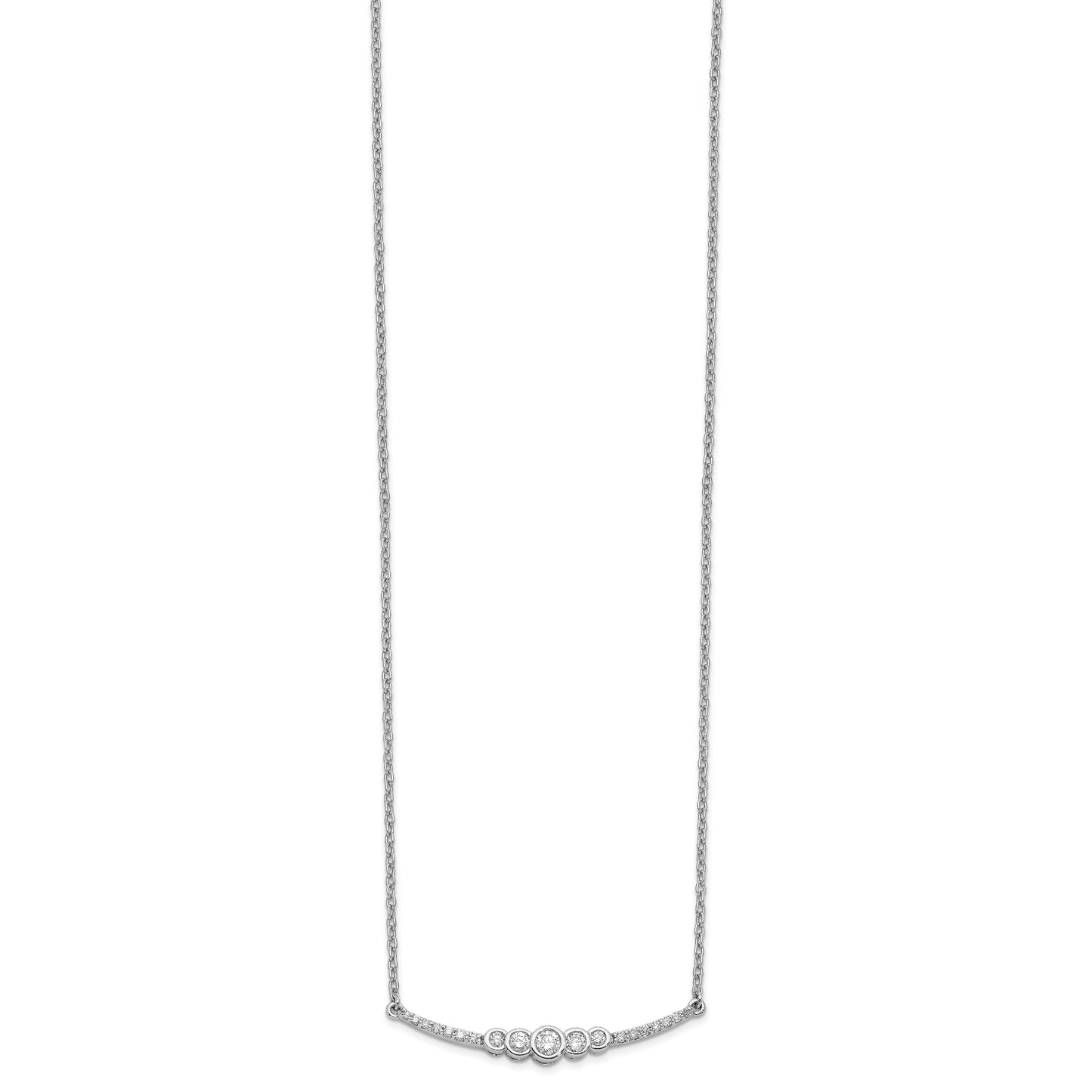 14k White Gold 1/5 carat Diamond Bezel-set Curved Bar 18 inch Necklace