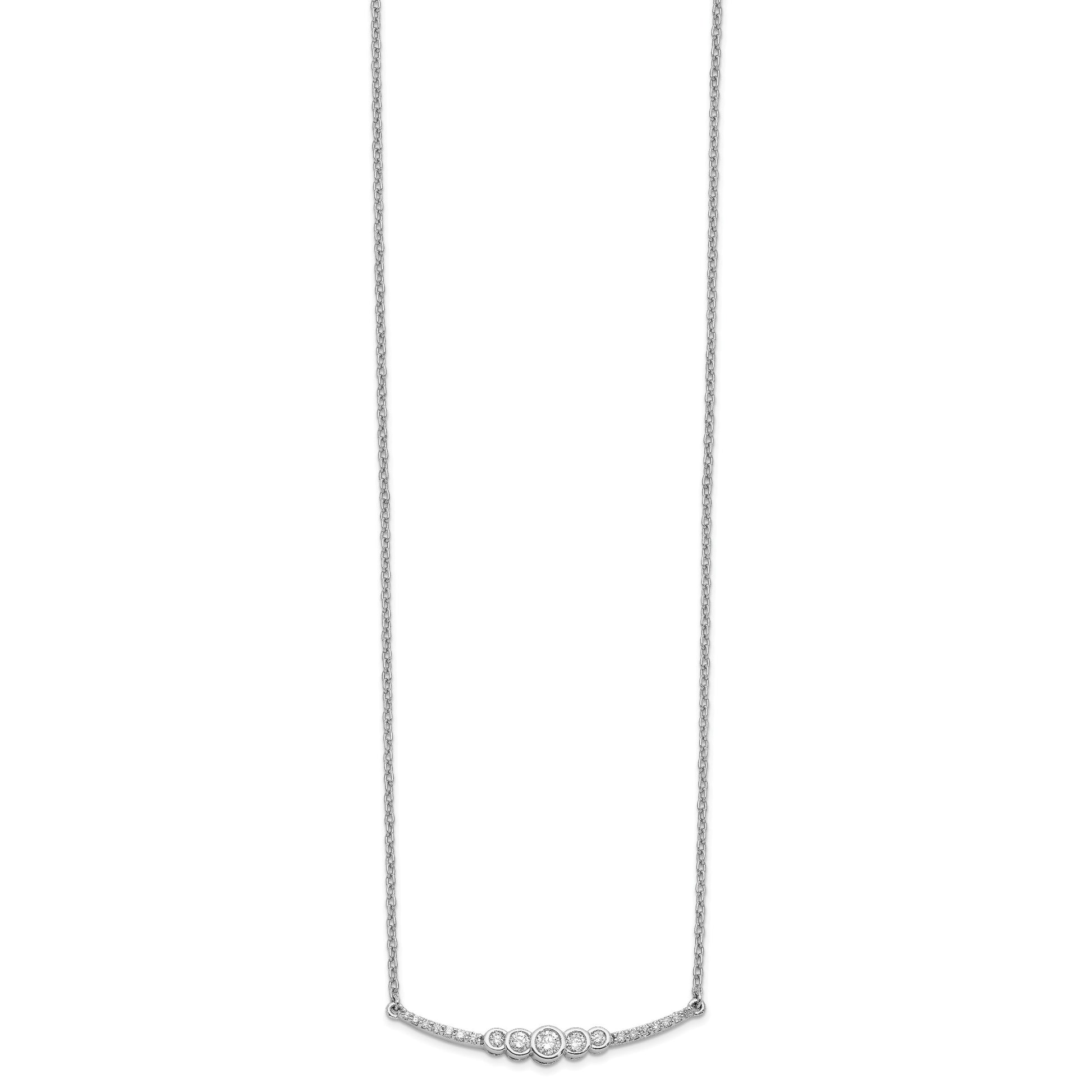 14k White Gold 1/5 carat Diamond Bezel-set Curved Bar 18 inch Necklace