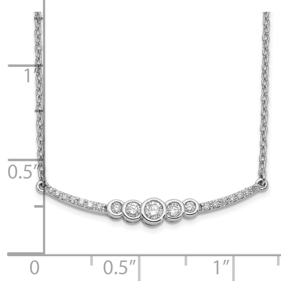 14k White Gold 1/5 carat Diamond Bezel-set Curved Bar 18 inch Necklace