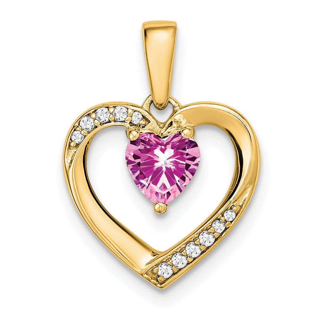 14k Pink Sapphire and Diamond Heart Pendant