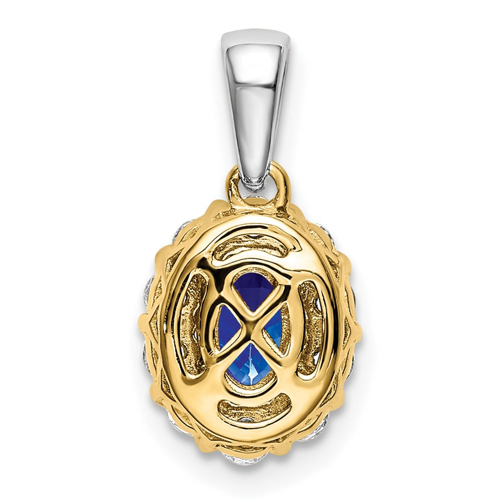 14k Two-tone Oval Sapphire and Diamond Halo Pendant