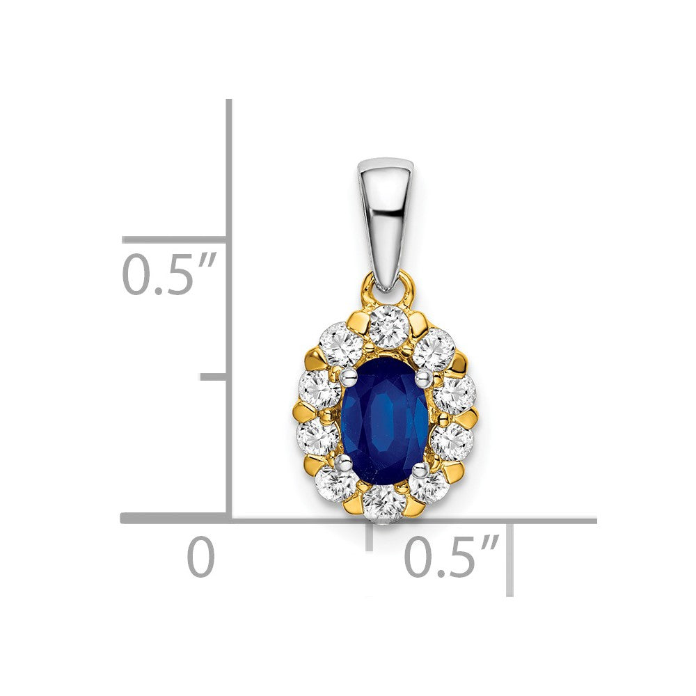 14k Two-tone Oval Sapphire and Diamond Halo Pendant