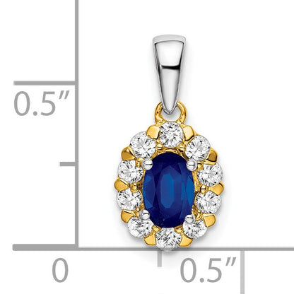 14k Two-tone Oval Sapphire and Diamond Halo Pendant