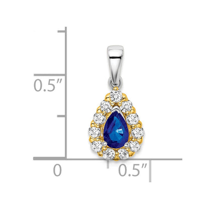 14k Two-tone Pear Sapphire and Diamond Halo Pendant