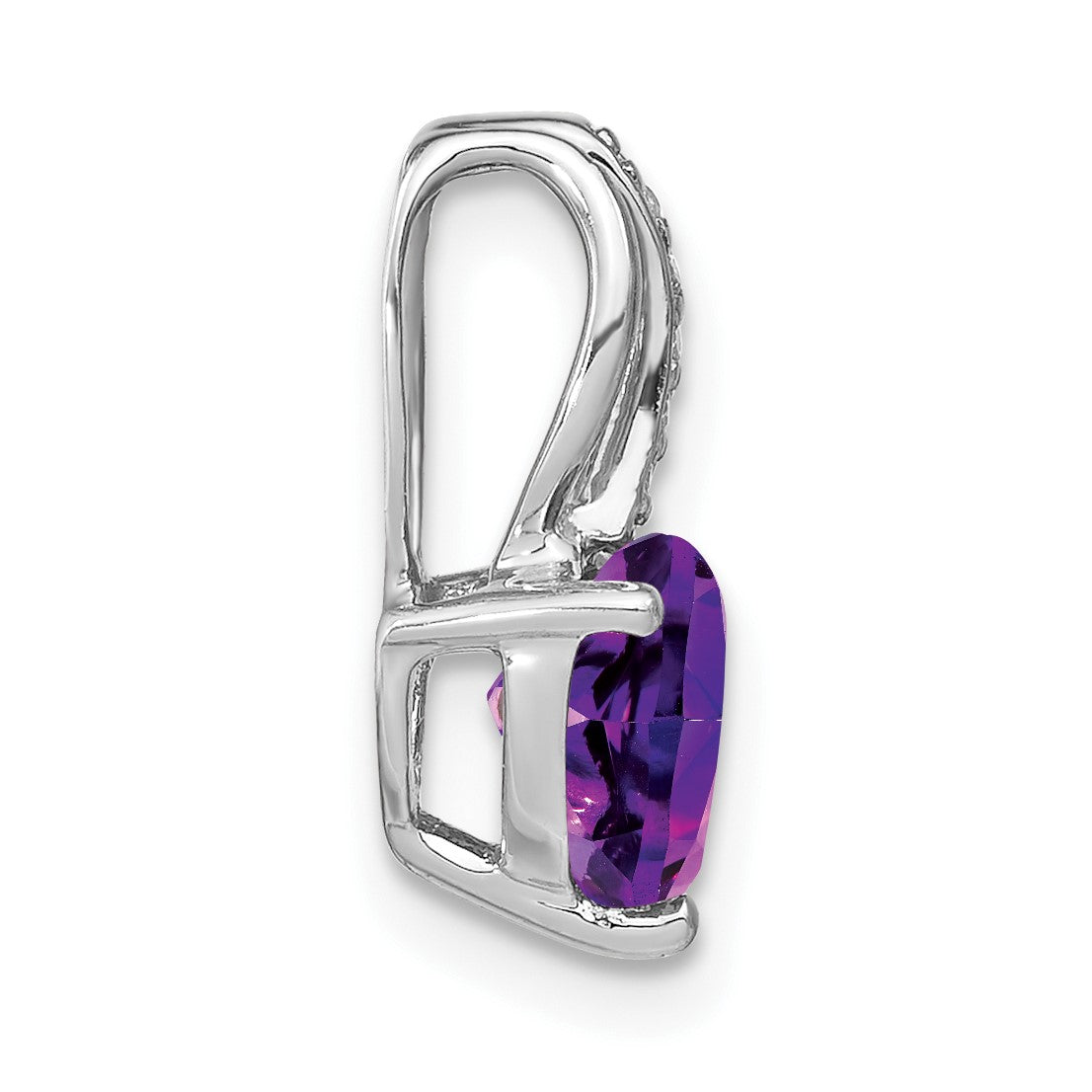 14k White Gold Heart Amethyst and Diamond Chain Slide