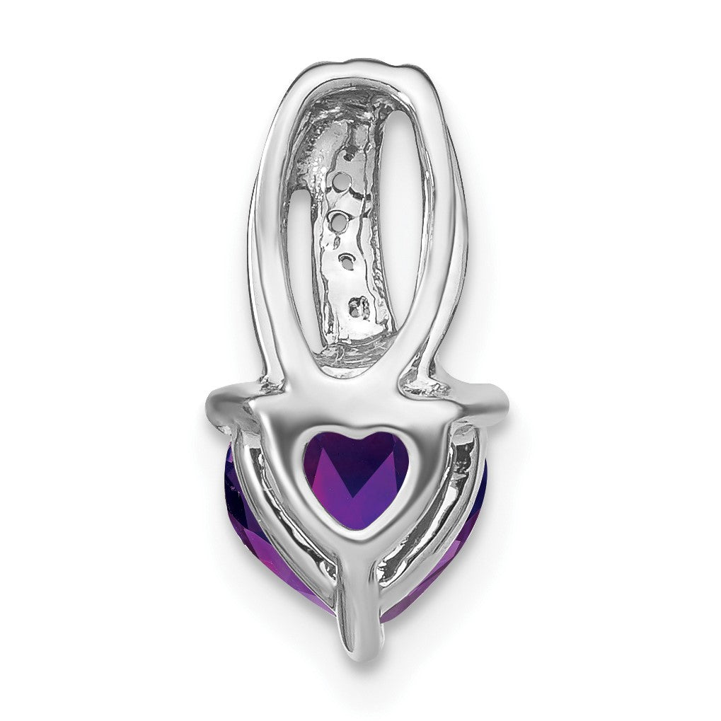 14k White Gold Heart Amethyst and Diamond Chain Slide