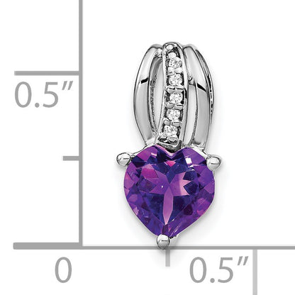 14k White Gold Heart Amethyst and Diamond Chain Slide