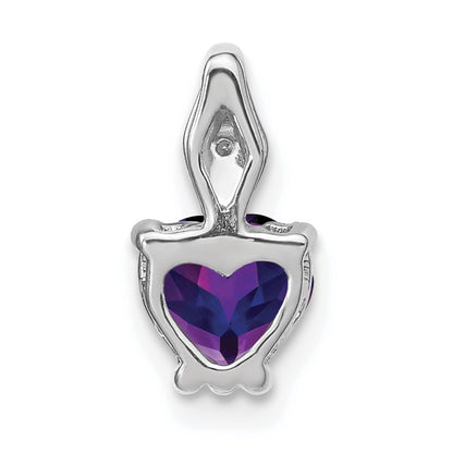 14k White Gold 6mm Heart Amethyst and Diamond Chain Slide