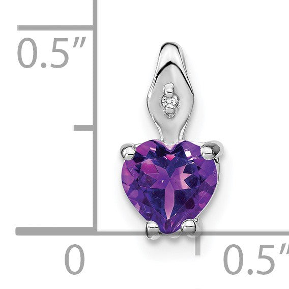 14k White Gold 6mm Heart Amethyst and Diamond Chain Slide