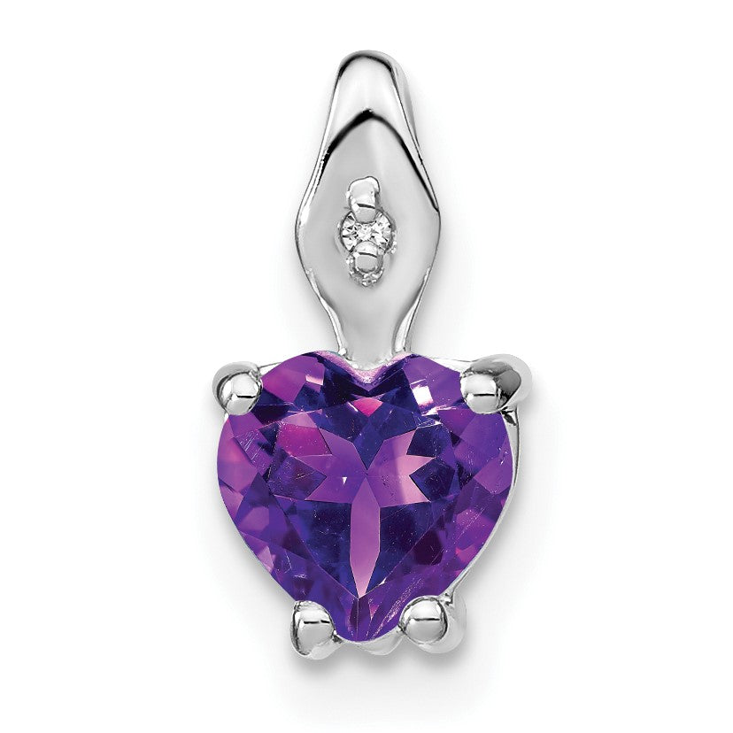 14k White Gold 6mm Heart Amethyst and Diamond Chain Slide