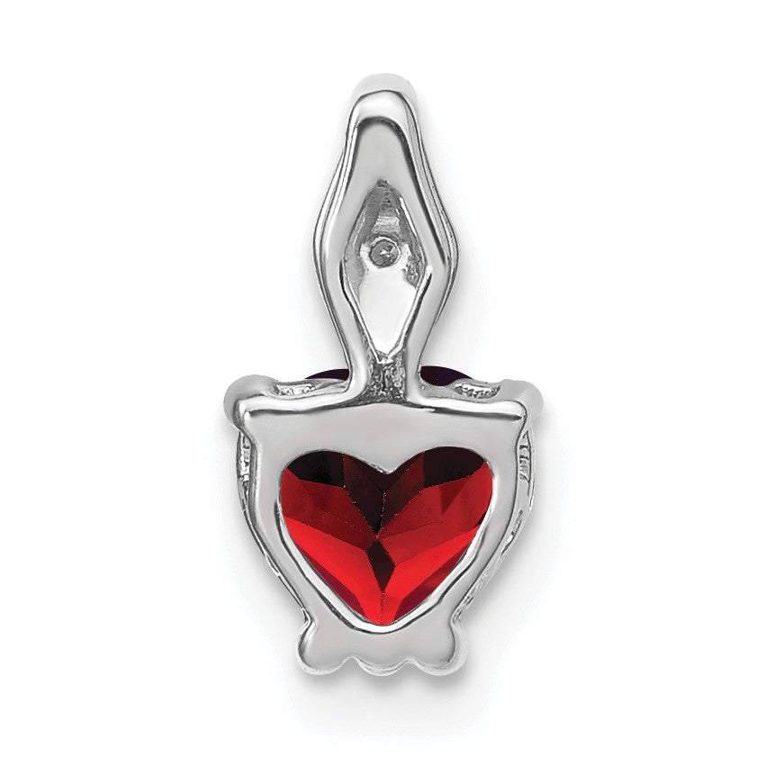 14k White Gold 6mm Heart Garnet and Diamond Chain Slide