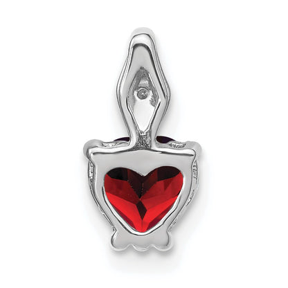 14k White Gold 6mm Heart Garnet and Diamond Chain Slide