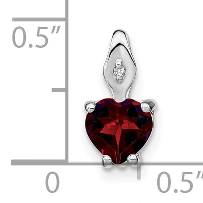 14k White Gold 6mm Heart Garnet and Diamond Chain Slide