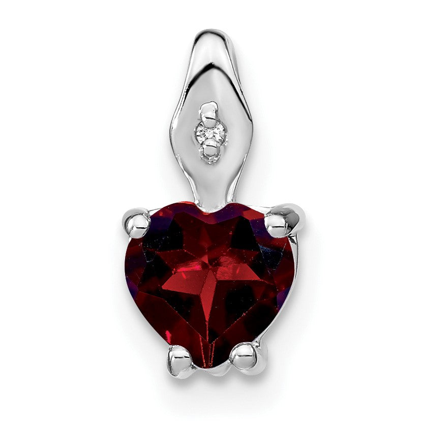14k White Gold 6mm Heart Garnet and Diamond Chain Slide