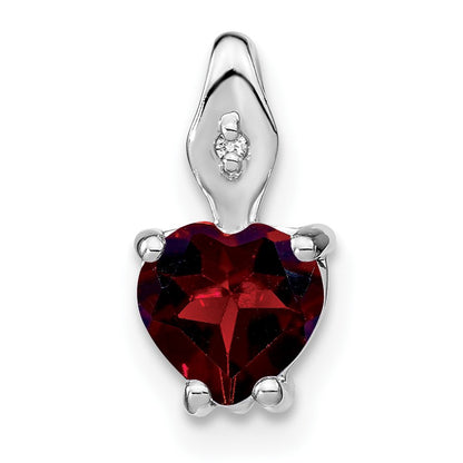 14k White Gold 6mm Heart Garnet and Diamond Chain Slide