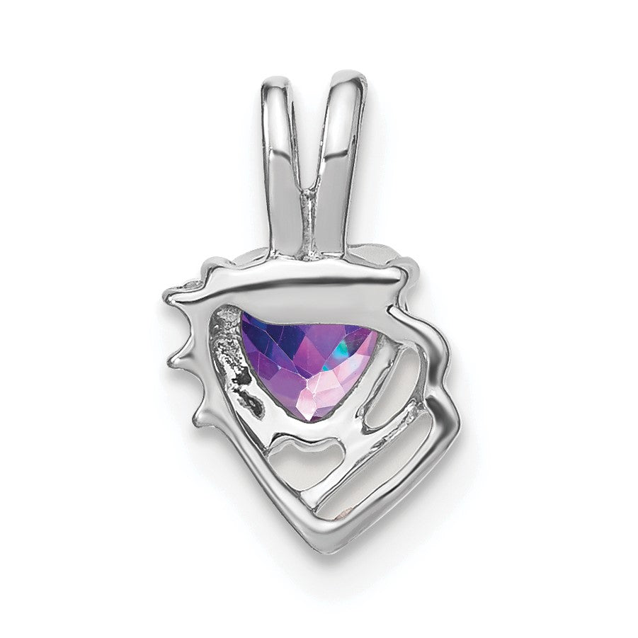 14k White Gold 5mm Heart Amethyst and Diamond Pendant