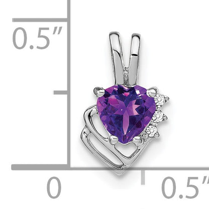 14k White Gold 5mm Heart Amethyst and Diamond Pendant