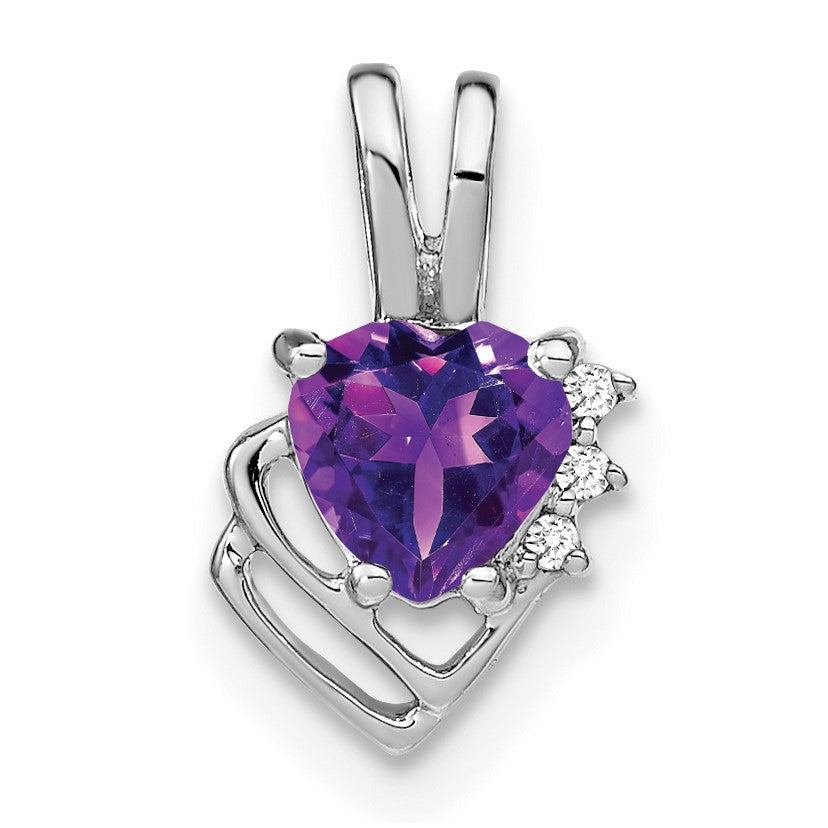 14k White Gold 5mm Heart Amethyst and Diamond Pendant
