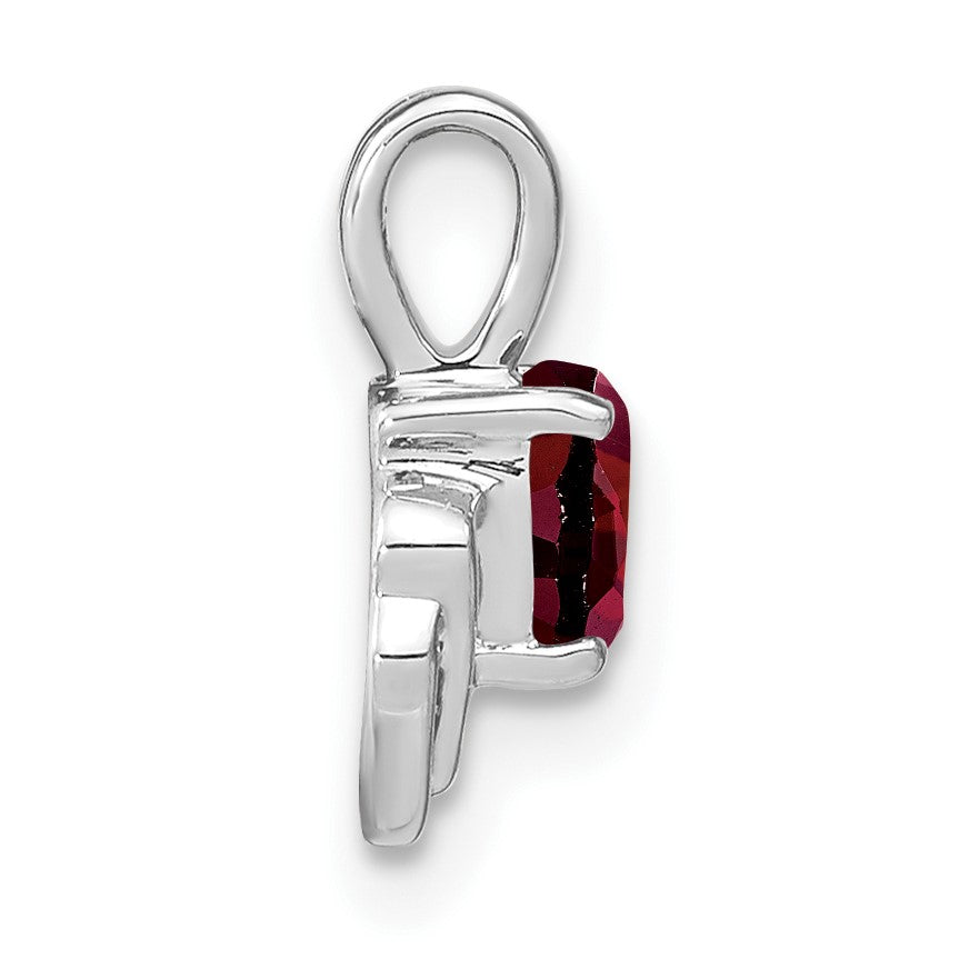 14k White Gold 5mm Heart Garnet and Diamond Pendant