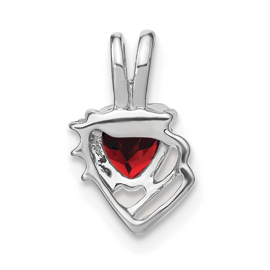 14k White Gold 5mm Heart Garnet and Diamond Pendant