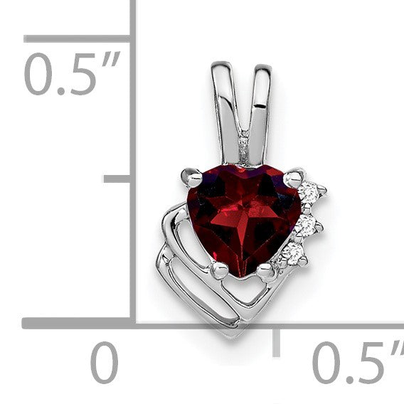 14k White Gold 5mm Heart Garnet and Diamond Pendant