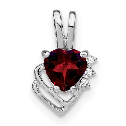 14k White Gold 5mm Heart Garnet and Diamond Pendant