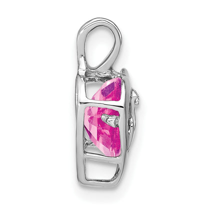 14k White Gold Lab Created Pink Sapphire and Diamond MOM Heart Pendant