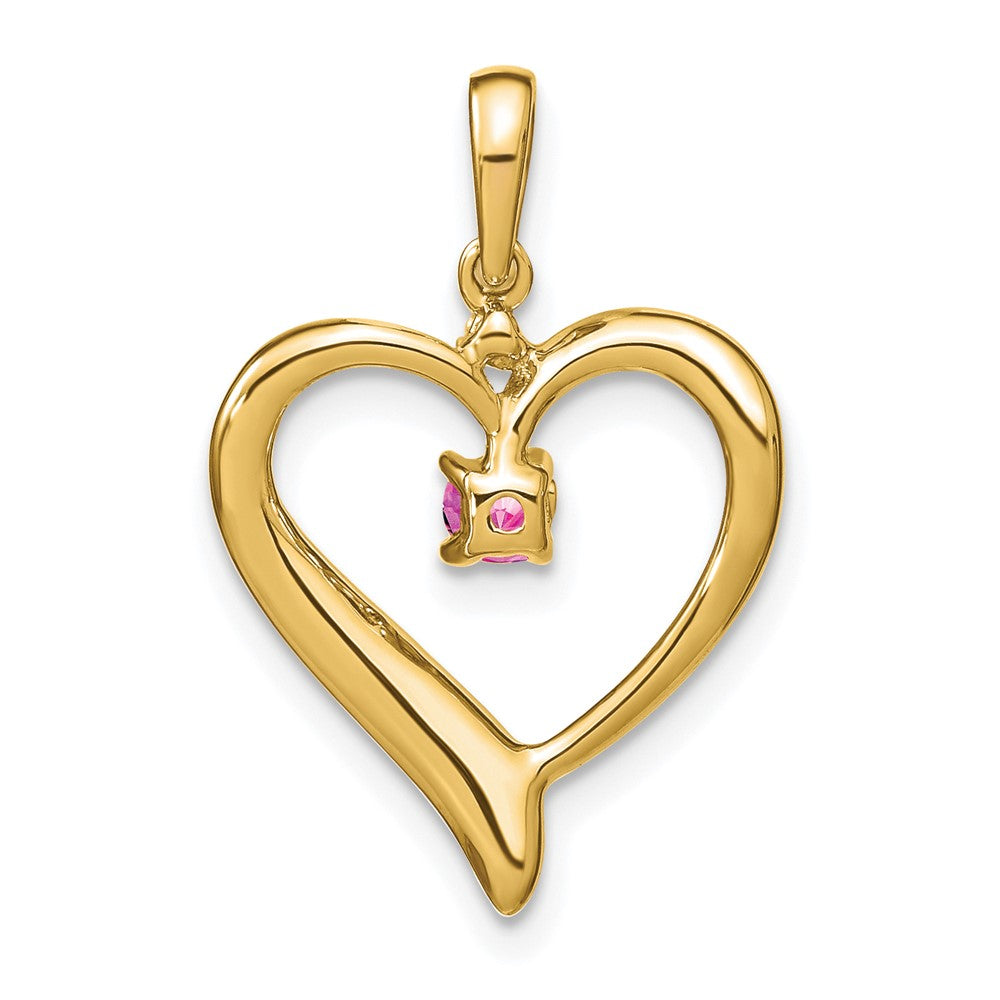 14k Created Pink Sapphire and Diamond Heart Pendant