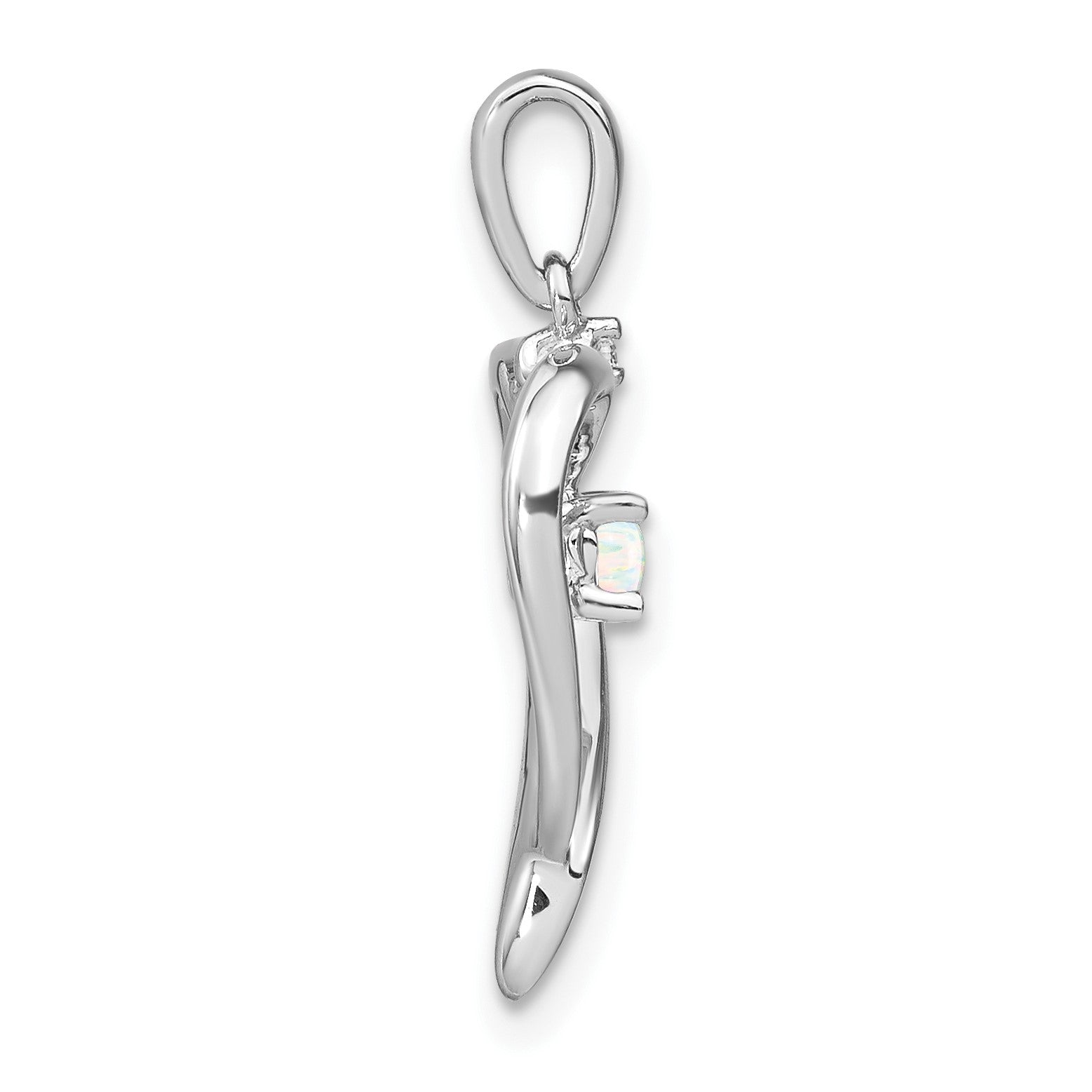 14k White Gold Lab Created Opal and Diamond Heart Pendant