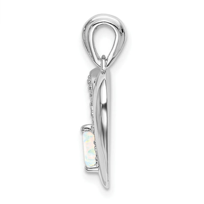 14k White Gold Lab Created Opal and Diamond Heart Pendant