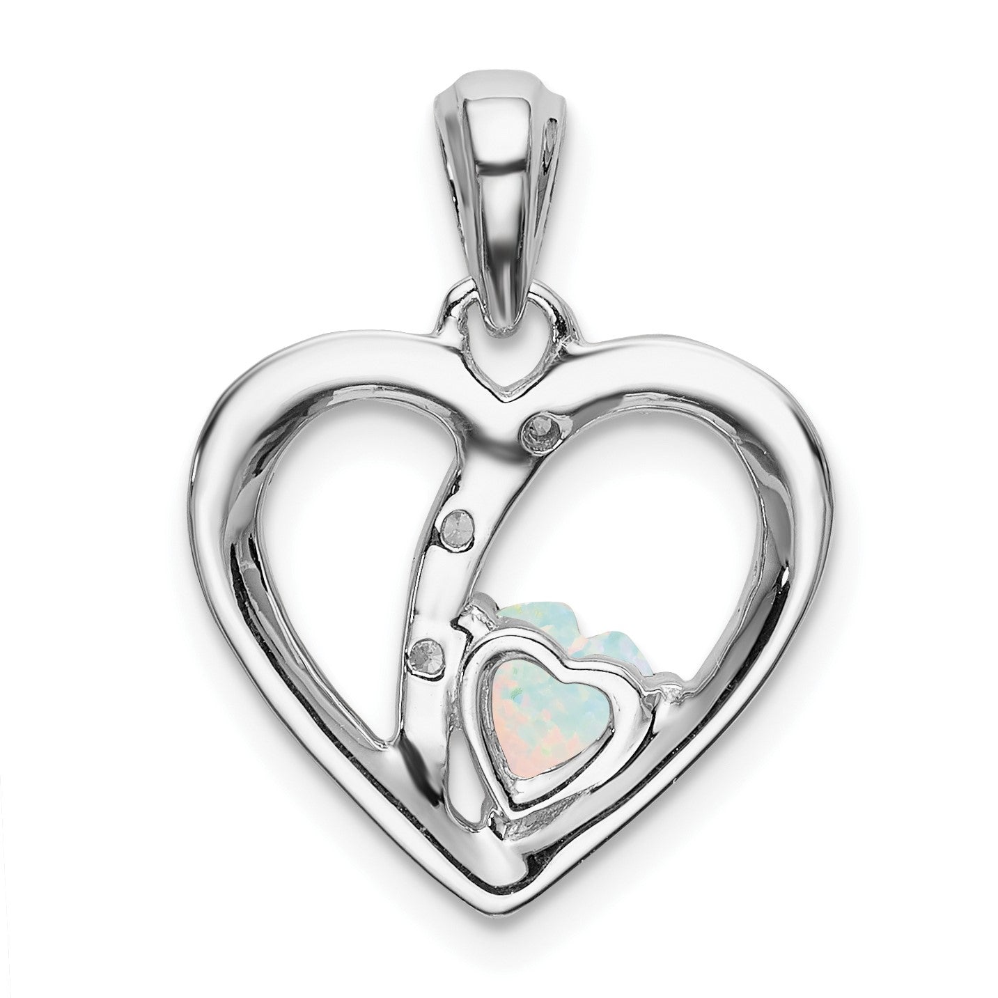 14k White Gold Lab Created Opal and Diamond Heart Pendant
