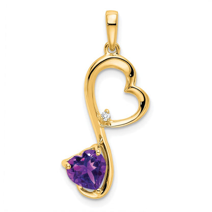 14k Amethyst and Diamond Heart Pendant