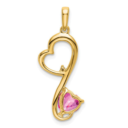 14k Created Pink Sapphire and Diamond Heart Pendant