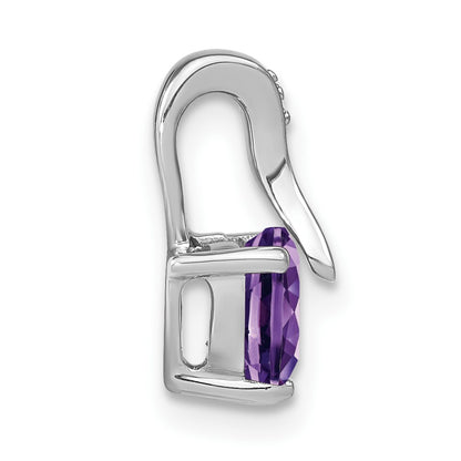14k White Gold Heart 6mm Amethyst and Diamond Chain Slide