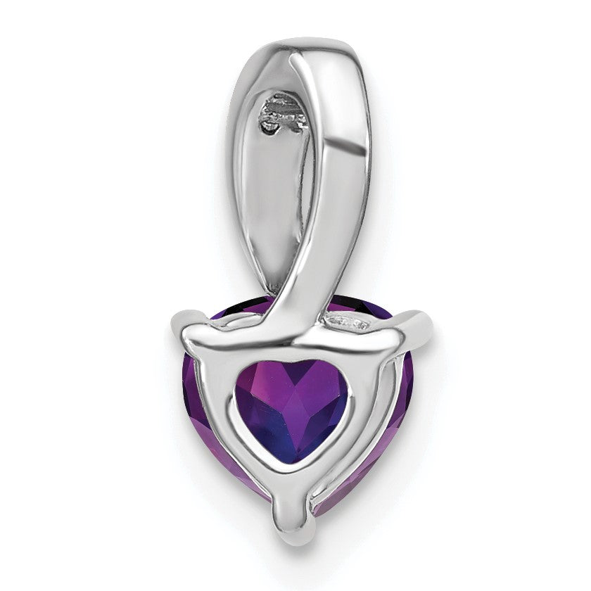 14k White Gold Heart 6mm Amethyst and Diamond Chain Slide