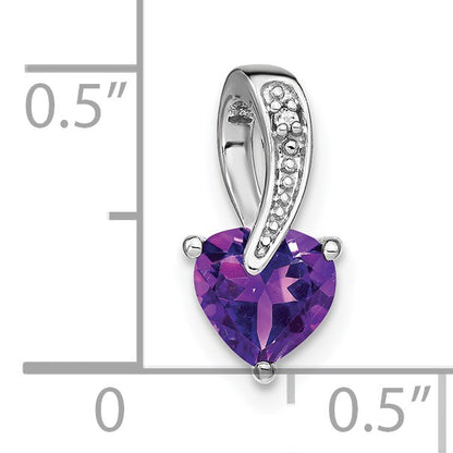 14k White Gold Heart 6mm Amethyst and Diamond Chain Slide