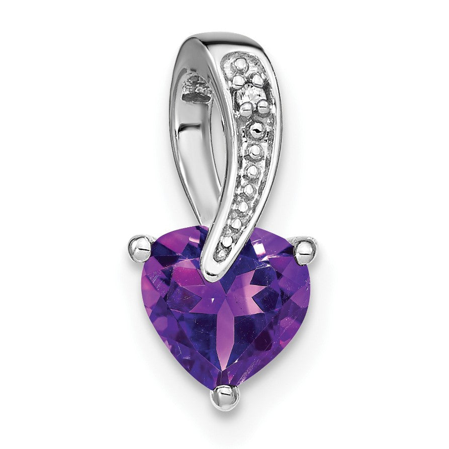 14k White Gold Heart 6mm Amethyst and Diamond Chain Slide