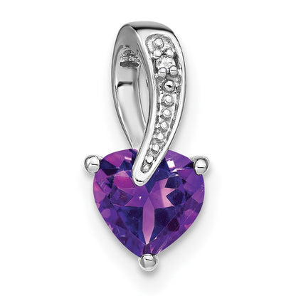 14k White Gold Heart 6mm Amethyst and Diamond Chain Slide
