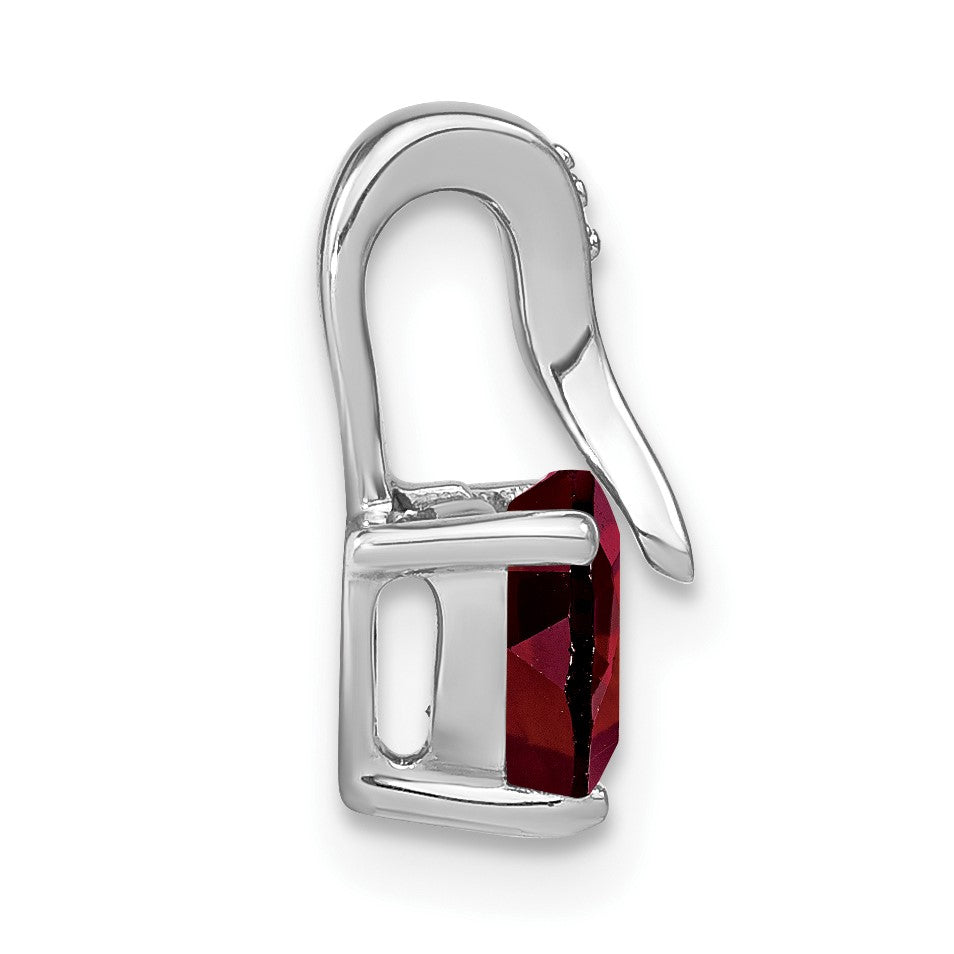 14k White Gold Heart 6mm Garnet and Diamond Chain Slide