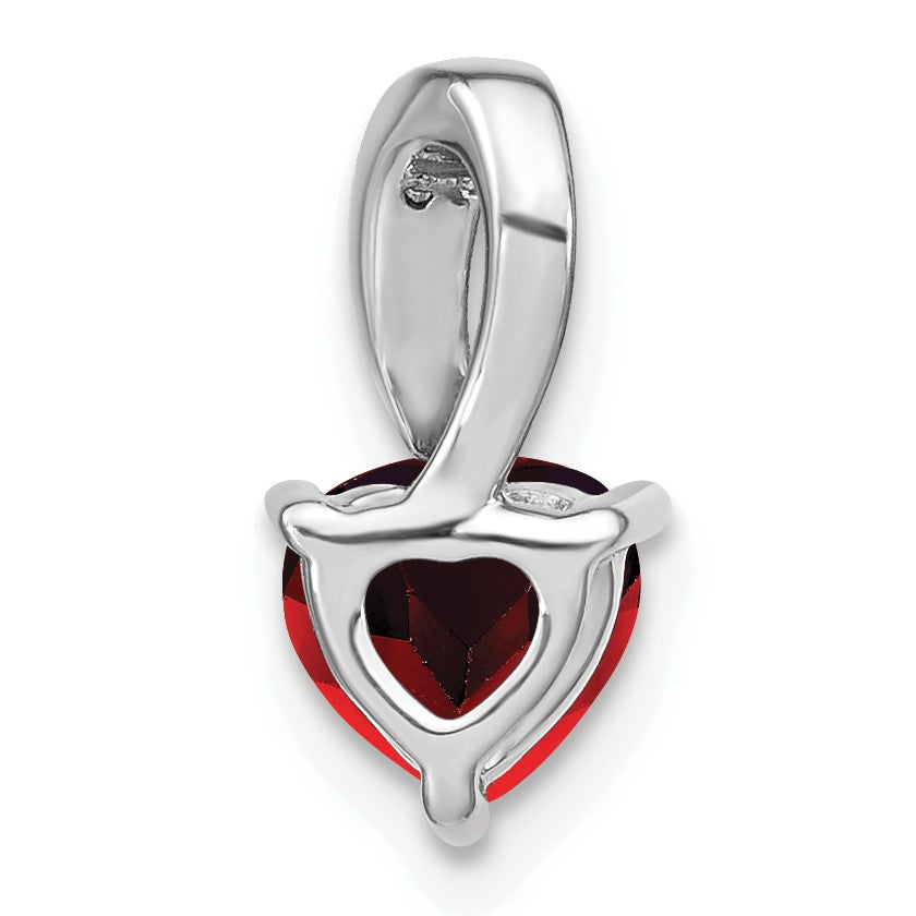 14k White Gold Heart 6mm Garnet and Diamond Chain Slide