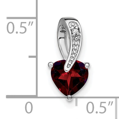 14k White Gold Heart 6mm Garnet and Diamond Chain Slide