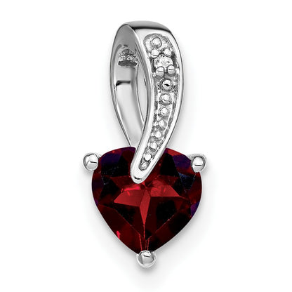 14k White Gold Heart 6mm Garnet and Diamond Chain Slide