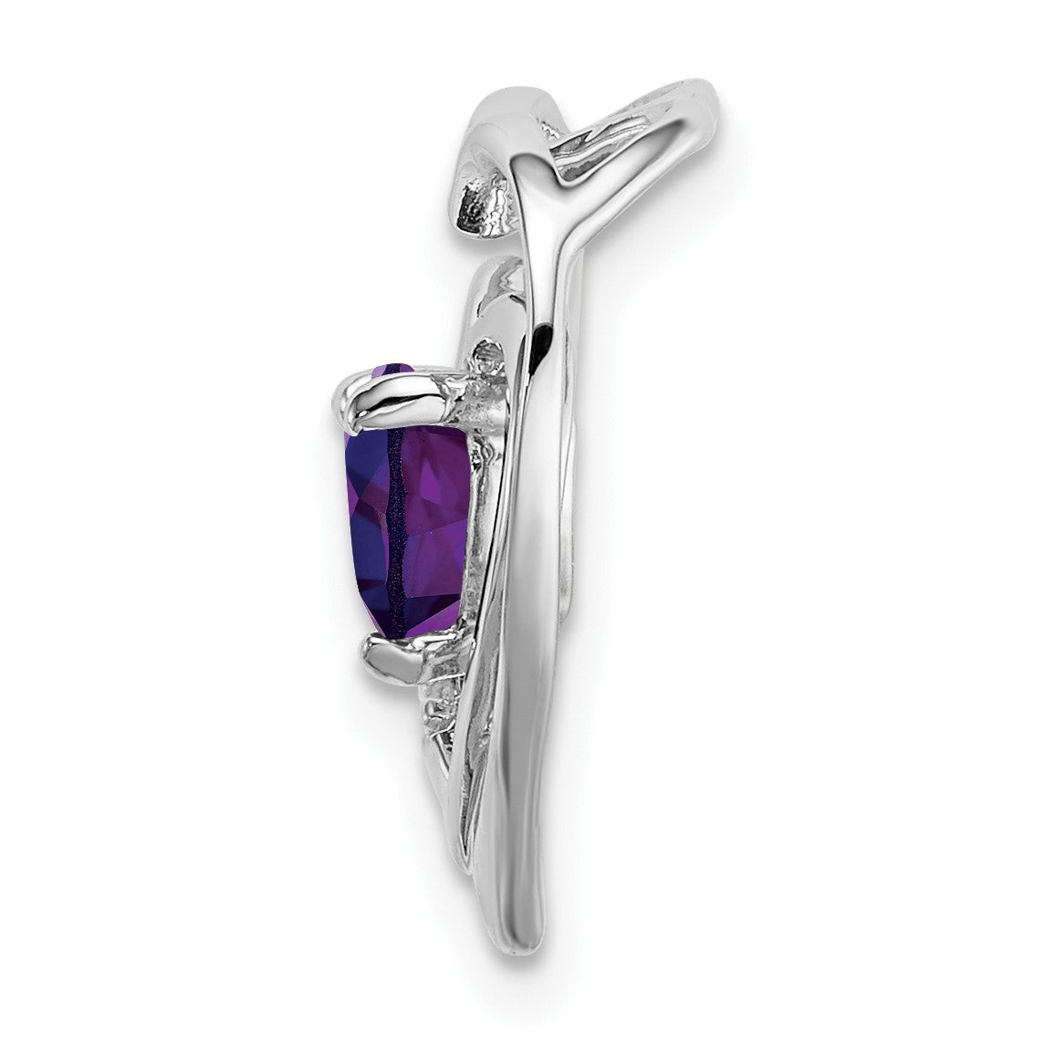 14k White Gold Amethyst and Diamond Heart Chain Slide