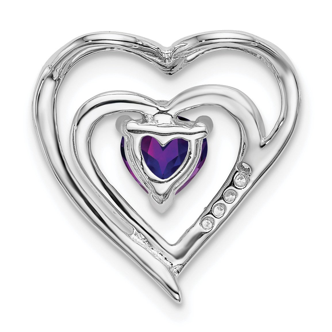 14k White Gold Amethyst and Diamond Heart Chain Slide
