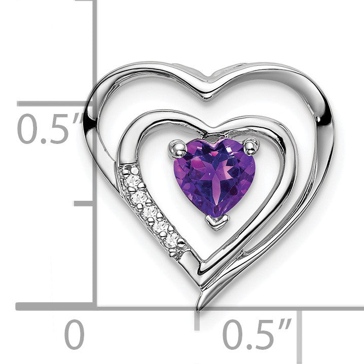 14k White Gold Amethyst and Diamond Heart Chain Slide